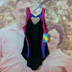 Black 1-Piece Sunbird Swimsuit with purple accents